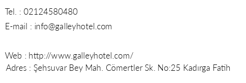 Galley Hotel telefon numaralar, faks, e-mail, posta adresi ve iletiim bilgileri